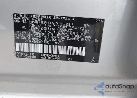 2012 Toyota Rav4 from USA, damaged, VIN 2T3BF4DV6CW211000